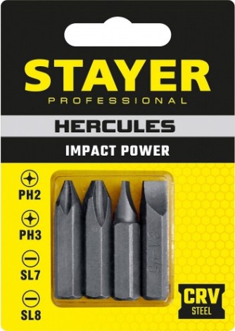 Биты STAYER HERCULES для ударной отвертки 4 шт 36 мм, [25667-S4_z01]