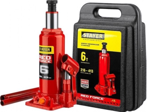 Домкрат бутылочный STAYER 43160- 6-К "RED FORCE" (6 т - 216/413 мм) в кейсе [43160-6-K_z01]