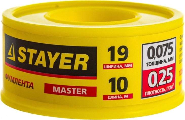 Фум лента STAYER MASTER плотность 0,25 г/см3, 0,075ммх19ммх10м [12360-19-025]