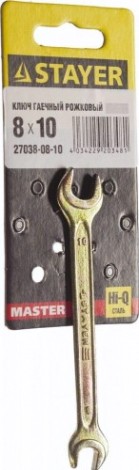 Ключ рожковый STAYER MASTER гаечный 8x10 мм, [27038-08-10]