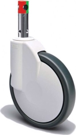 Колесная опора ударопрочная MFK-TORG ECH 03MBT 125 F GR поворотная, зелено-красный штырь, с тормоз. 125 мм