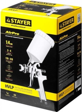 Краскопульт пневматический STAYER AirPro "professional" 1,4мм верхний бачок [06476-1.4]