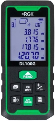 Лазерный дальномер RGK DL100G С ПОВЕРКОЙ зеленый луч с угломером [755740]
