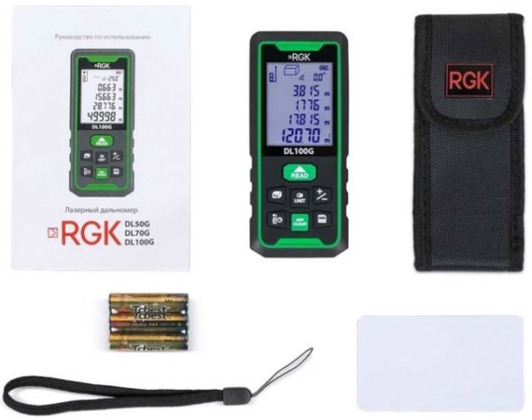 Лазерный дальномер RGK DL100G С ПОВЕРКОЙ зеленый луч с угломером [755740]