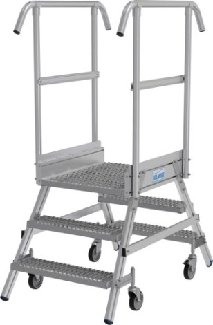 Лестница с платформой KRAUSE STABILO R13 3 перфорированных ступени, передвижная, двухсторонняя [821430]
