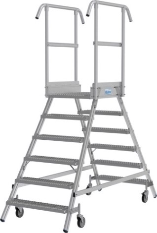 Лестница с платформой KRAUSE STABILO R13 6 перфорированных ступеней, передвижная, двухсторонняя [821461]