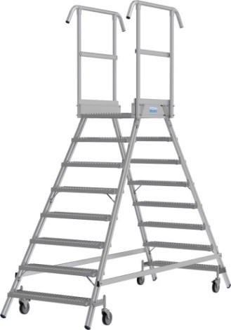 Лестница с платформой KRAUSE STABILO R13 8 перфорированных ступеней, передвижная, двухсторонняя [821485]