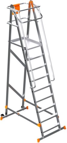 Лестница с платформой Sarayli 9 ступеней, складная, на колесах [8108]