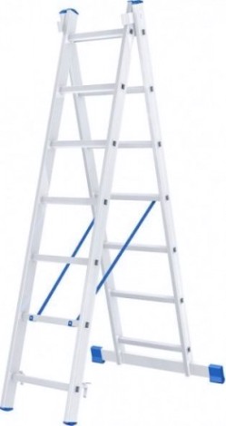 Лестница-стремянка двухсекционная СИБРТЕХ 2х7 ступеней алюминиевая [97907]