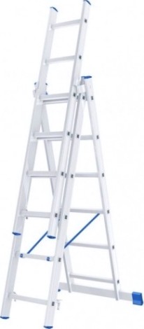 Лестница-стремянка трехсекционная СИБРТЕХ 3х6 ступеней алюминиевая [97816]
