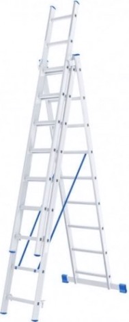 Лестница-стремянка трехсекционная СИБРТЕХ 3х9 ступеней алюминиевая [97819]