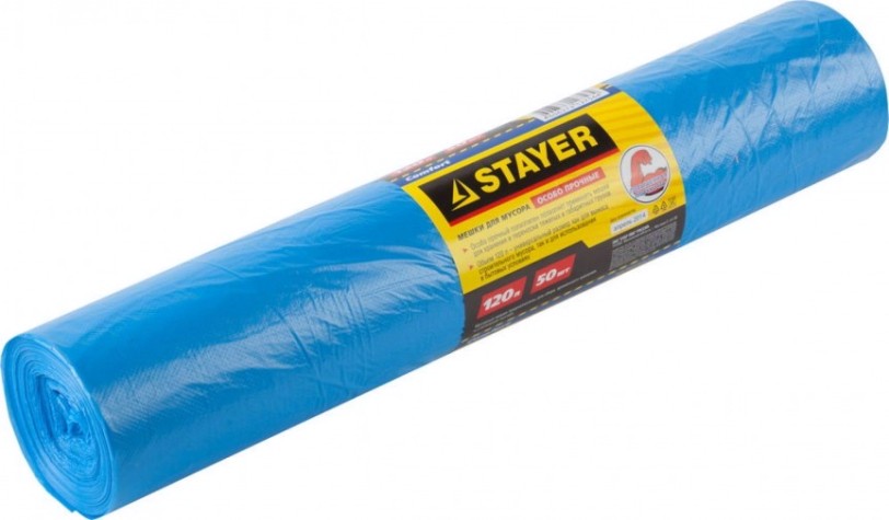 Мешок строительный STAYER Comfort мешки особопрочные для сбора мусора, голубые, 120л [39156-120]