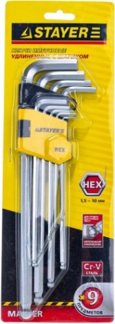 Набор ключей шестигранных STAYER HEX 1,5-10 длинные с шариком, 9 пр. [2741-H9-2]
