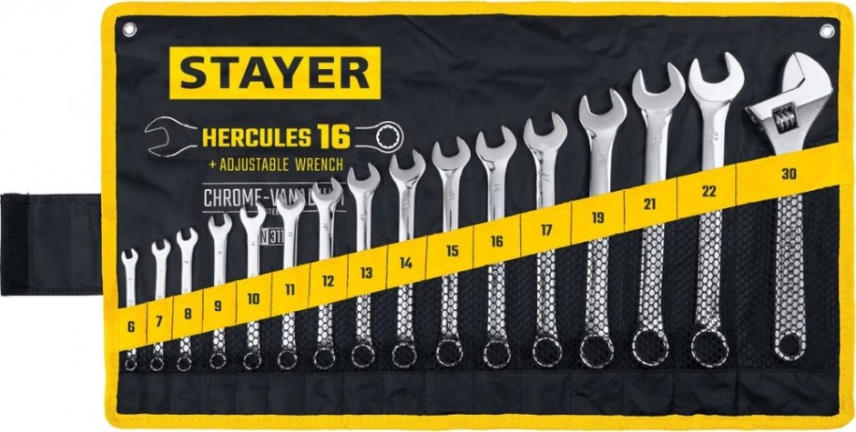 Набор комбинированных и разводных гаечных ключей STAYER HERCULES 6-30 мм, 16 предметов 27092-H16 [27092-H16]