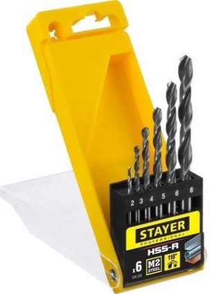 Набор сверл по металлу STAYER PROFI 6шт(2-8мм), быстрорежущая сталь м2(s6-5-2), класс [29602-H6_z01]