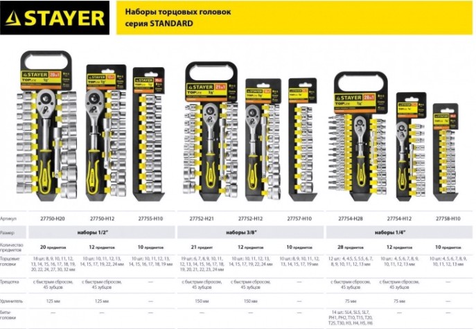 Набор торцевых головок STAYER RSS 10SD 1/4", 10 предметов [27759-H10]