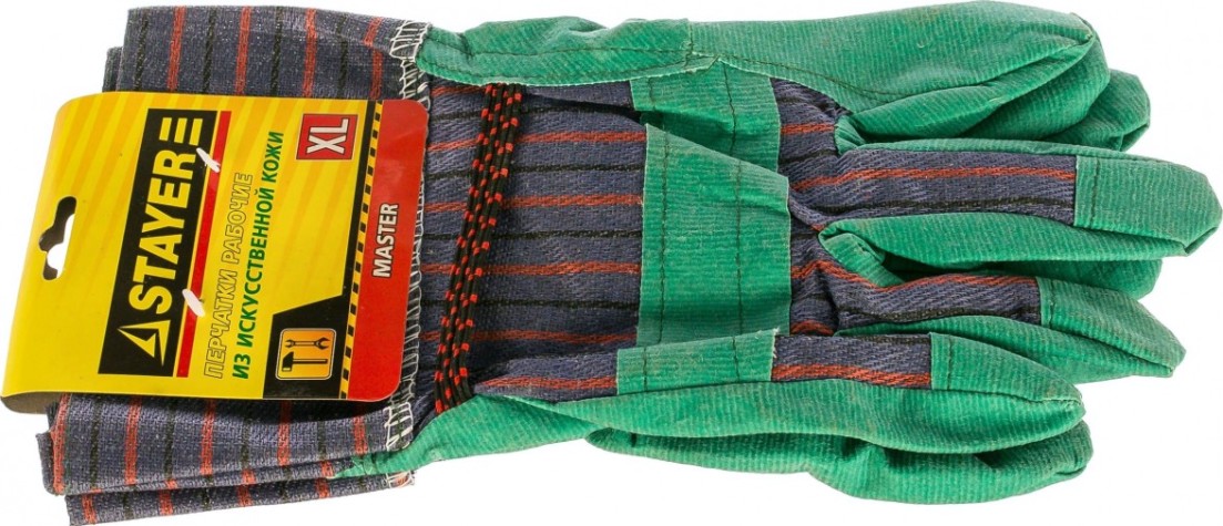 Перчатки комбинированные STAYER MASTER XL искусственная кожа, зеленые [1132-XL]