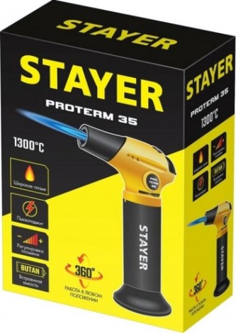 Портативная горелка STAYER ProTerm 35 автономная с пьезоподжигом, 1300°с [55522]