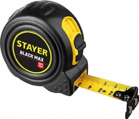 Рулетка STAYER BlackMax 10 / 25мм в ударостойком полностью обрезиненном корпу [3410-10_z02]