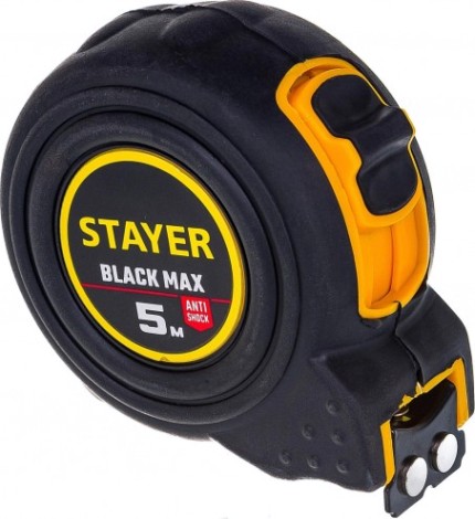 Рулетка STAYER BlackMax 5 / 19мм в ударостойком полностью обрезиненном корпу [3410-05_z02]
