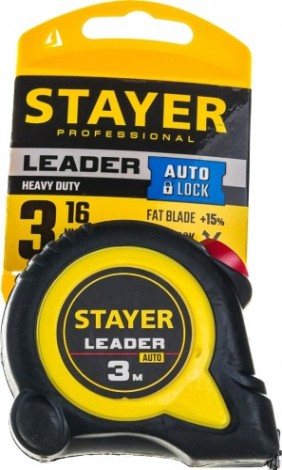 Рулетка STAYER LEADER 3м / 16мм с автостопом в ударостойком обрезиненном [3402-3_z02]