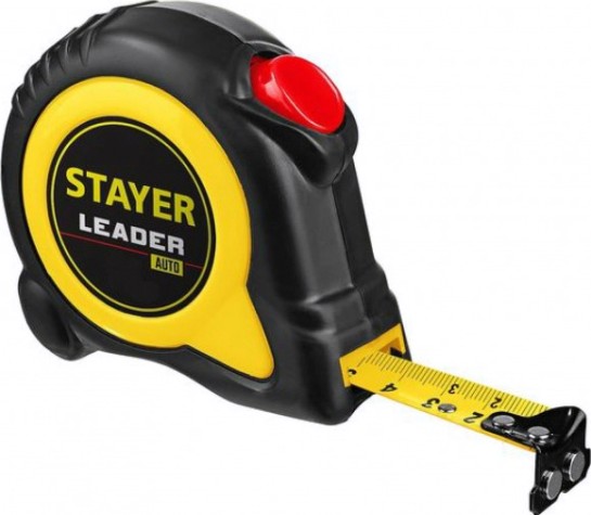 Рулетка STAYER LEADER 5м / 25мм с автостопом в ударостойком обрезиненном [3402-5_z02]