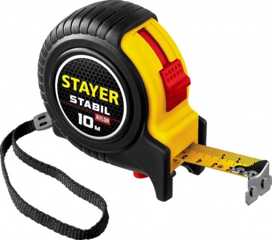 Рулетка STAYER STABIL 10м / 25мм профессиональная в ударостойком обрезин [34131-10_z02]