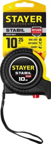Рулетка STAYER STABIL 10м / 25мм профессиональная в ударостойком обрезин [34131-10_z02]