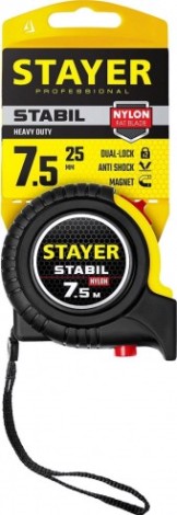 Рулетка STAYER STABIL 7,5м / 25мм профессиональная в ударостойком обрези [34131-075_z02]