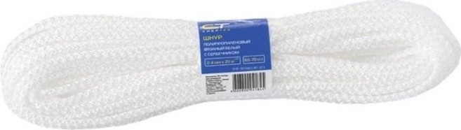 Шнур СИБРТЕХ 5 мм, L20 м вязаный полипропиленовый с серд. белый [93958]