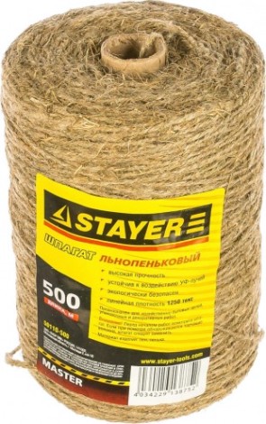 Шпагат льнопеньковый хозяйственно-бытовой STAYER MASTER d=1,4 мм, 500 м [50110-500]