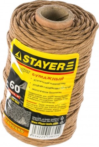 Шпагат упаковочный бумажный STAYER MASTER коричневый, 60 м [50130-060]