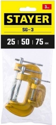 Струбцина G-образная STAYER SG-3 набор тип g 25-50-75 мм, [3212-H3_z03]