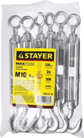 Талреп DIN 1480 крюк-кольцо оцинкованный STAYER MASTER м10, 6 шт, [30515-10]