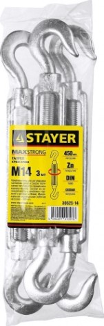 Талреп DIN 1480 крюк-крюк оцинкованный STAYER MASTER м14, 3 шт, [30525-14]