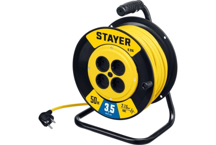 Удлинитель на катушке STAYER 55072-50 силовой пвс 2х1.5 50м 3500вт, s 215