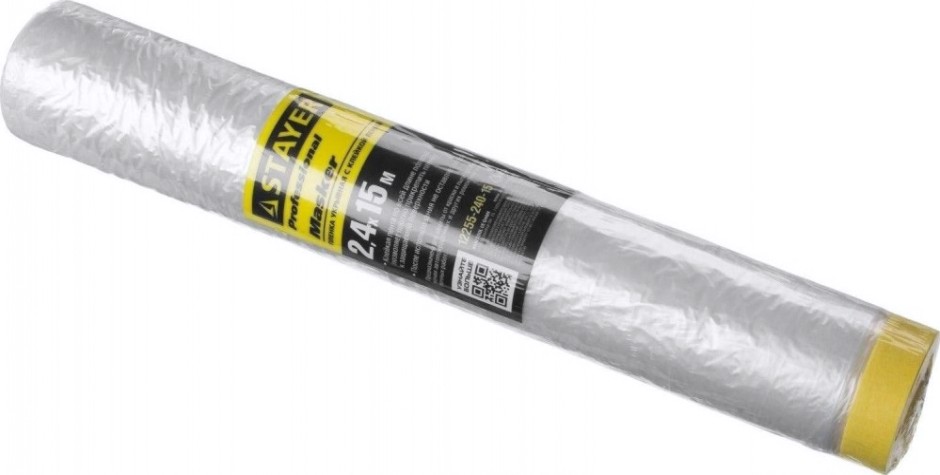 Защитная пленка STAYER PROFESSIONAL с клейкой лентой "маскер", hdpe, 9мкм, 2,4х15м [12255-240-15]
